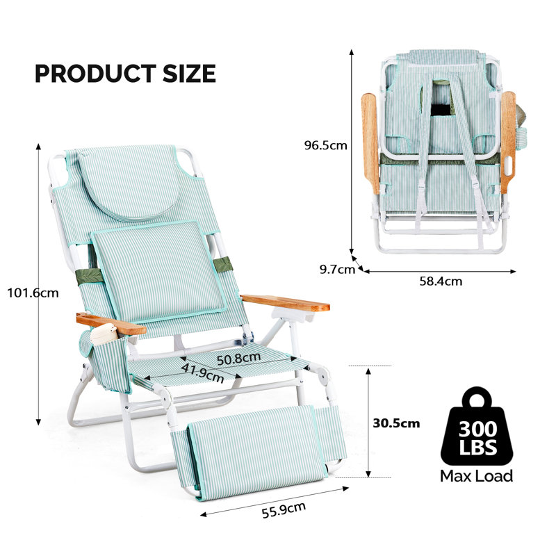 Aluminum Folding Beach Chair With Cup Holder(Set Of 1), Light Green