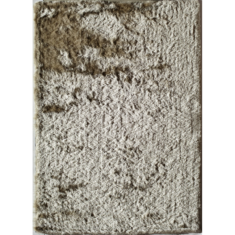 Tapis ivoire à poil long fabriqué à la main Lonsdale, Rectangle 5 pi x 7 pi 6 po