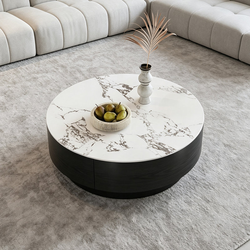 Table basse ronde pour petit appartement, 12.99" H x 27.55" W x 27.55" D, Black