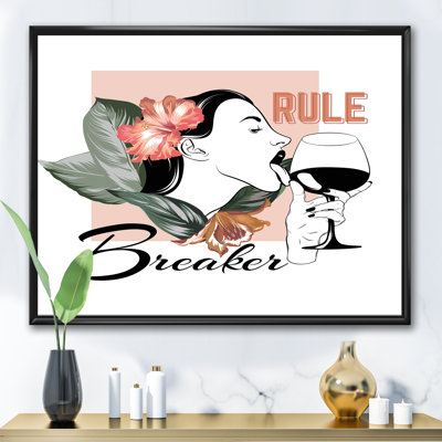 «Règle Breaker suggérante fille avec verre de vin», reproduction d'impression sur toile