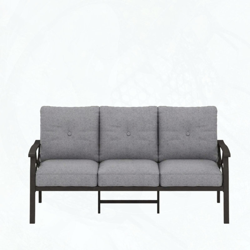 70" 3-Seat All-Weather Metal Patio Sofa with Gray Cushions, Khaki Frame, Gray