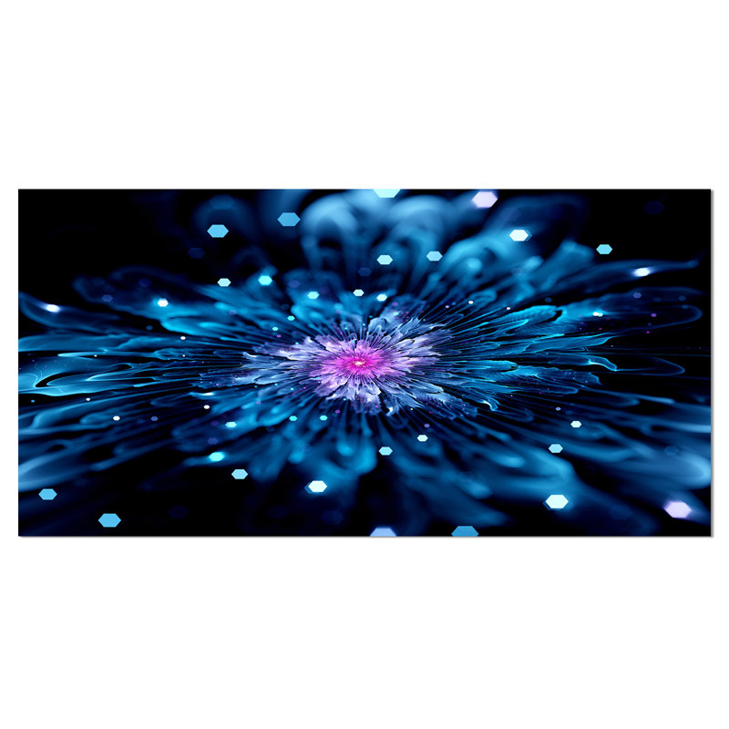 «Blue Fractal Flower with Shiny Particles», impression sur toile tendue, H 28 po x l 60 po