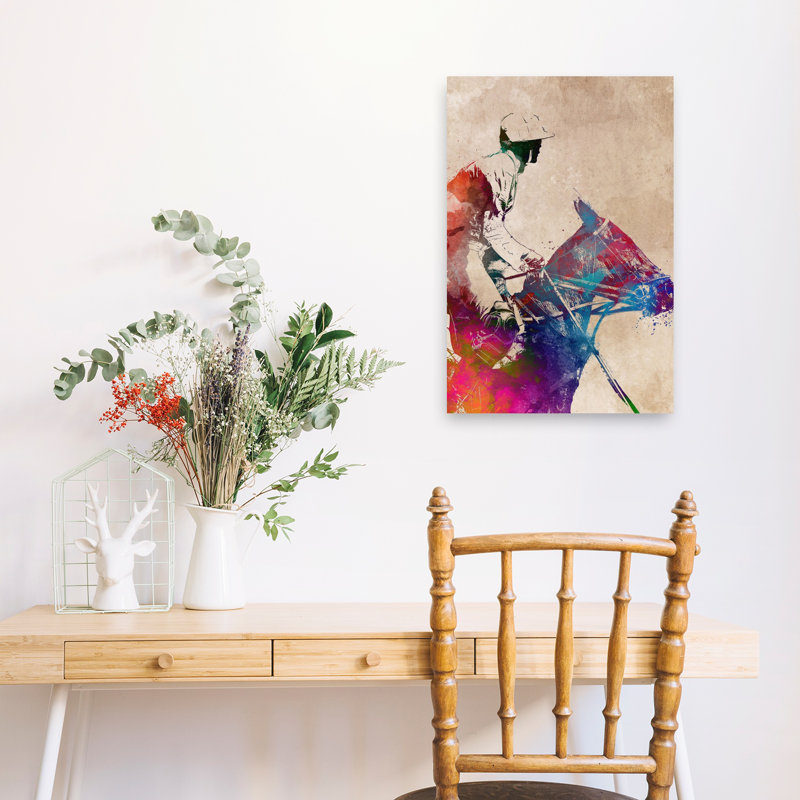 «Vibrant Polo Rider», art mural contemporain, 24" H x 16" W