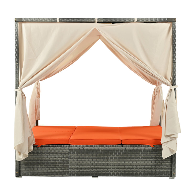 Lit de soleil confortable et réglable avec auvent multifonctionnel, idéal pour les loisirs, Orange