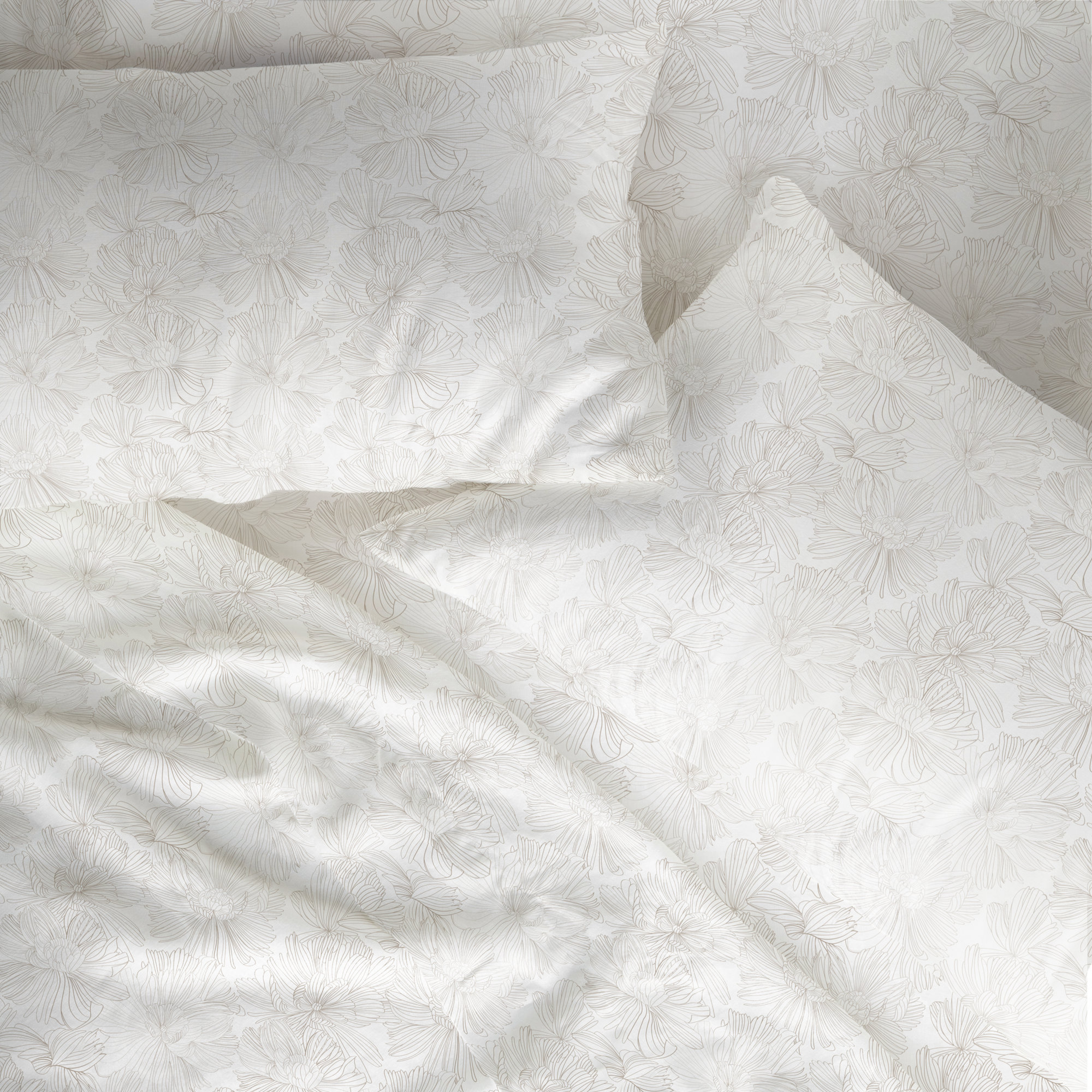 100% French Linen Sheet Set, Cream/Putty Floral, Twin XL Sheet Set with 1 Pillowcase