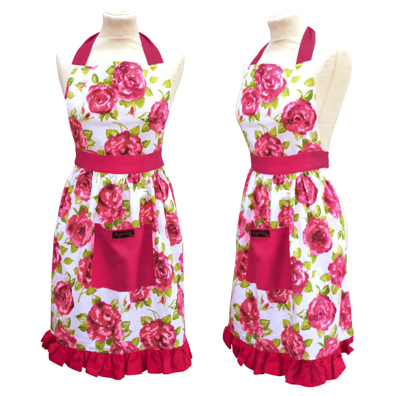 Floral Cotton Bib Apron, White