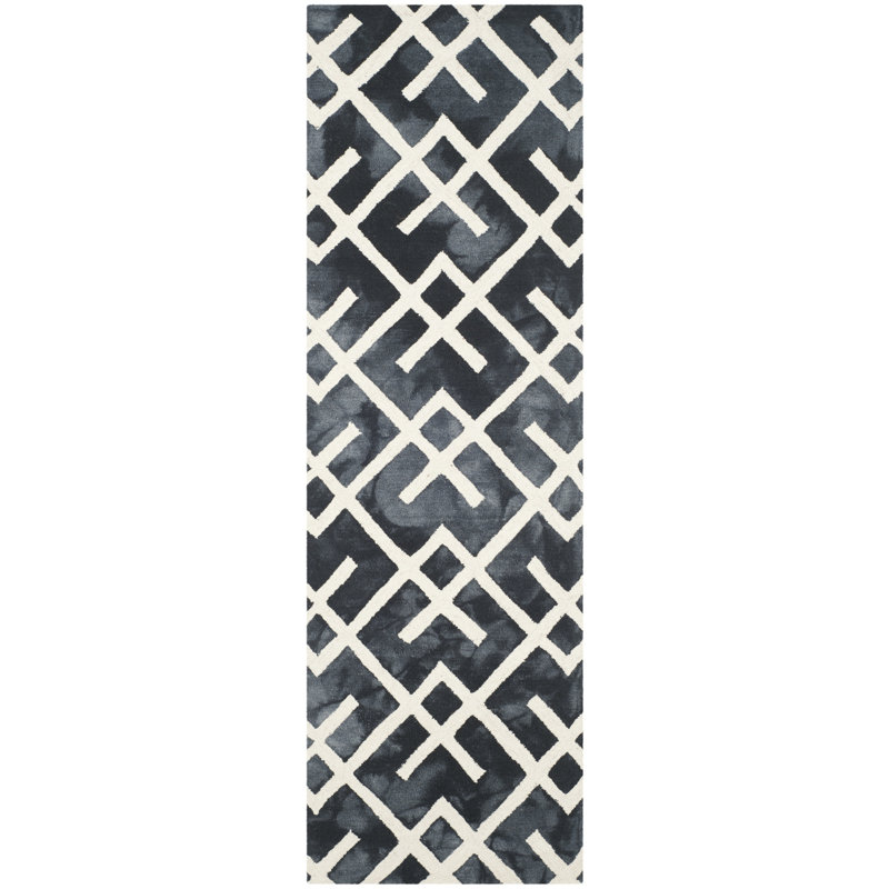 Bryauna Hand Tufted Wool/Cotton Geometric Rug in Graphite/Ivory, Runner 2'3" x 8'