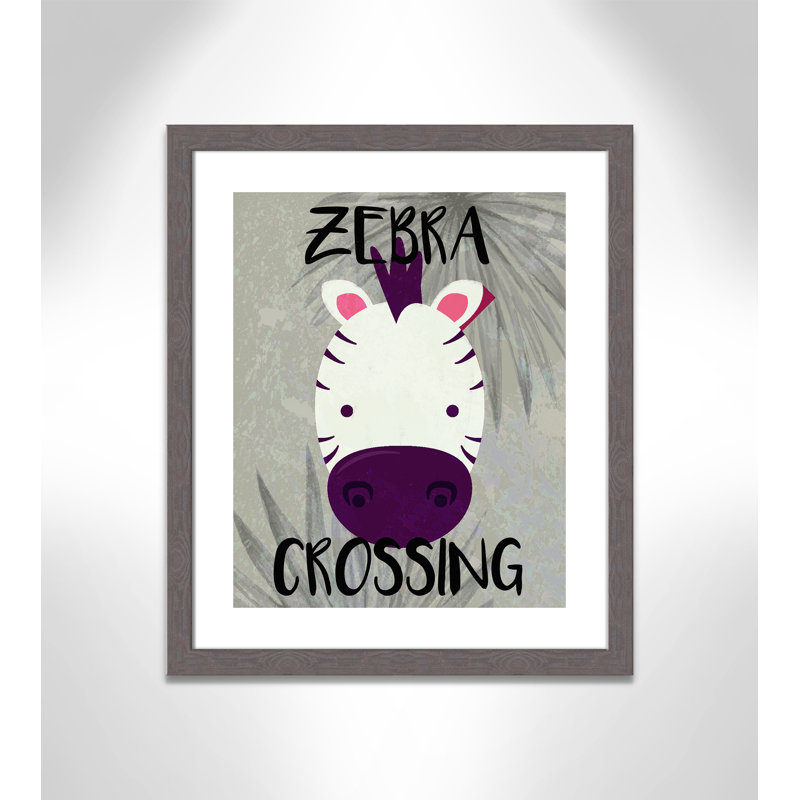 Impression sur papier Zebra Crossing, H 24,5 po x l 20,5 po x P 0,6 po, Encadré plat à grain de bois gris