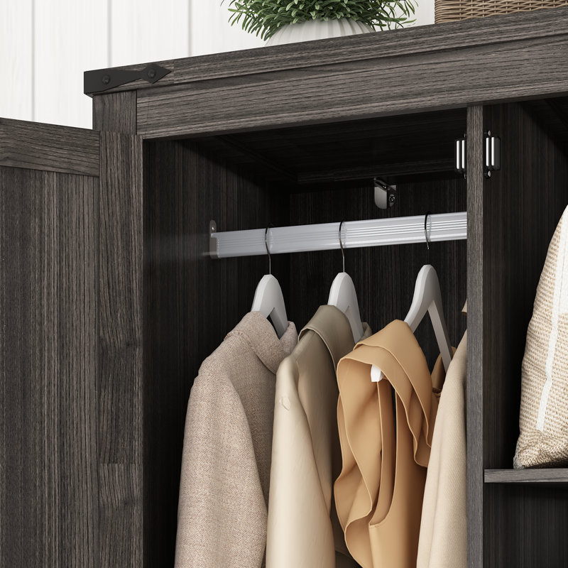 Armoire 2 portes avec 2 tiroirs et tringle, Gris
