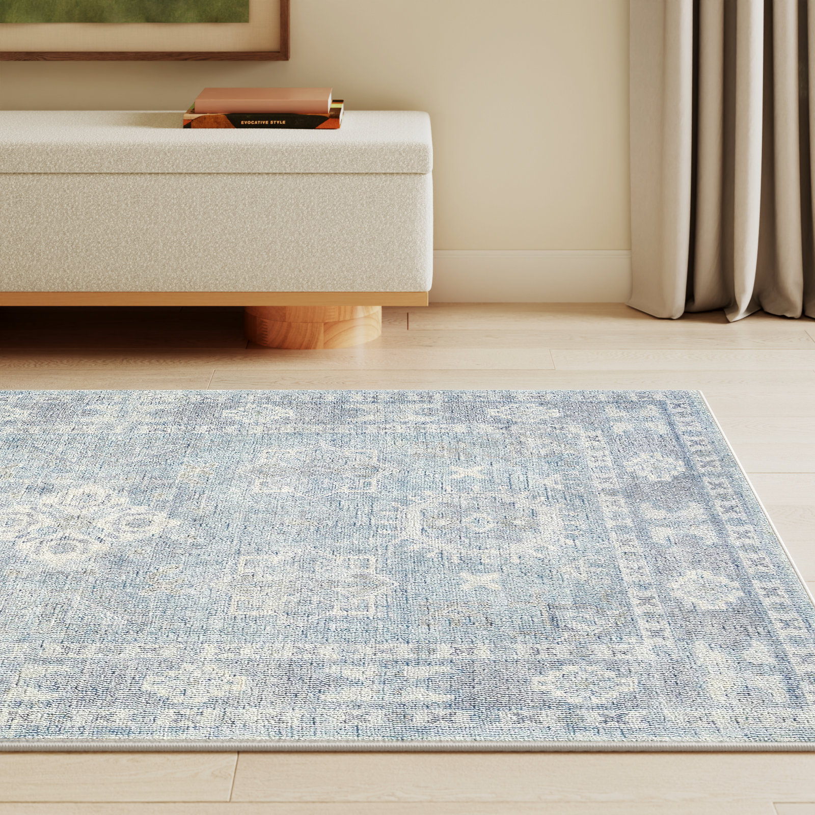 Hopkins Denim Sky Blue Hand-Tufted Oriental Rug, Rectangle 8' x 10'