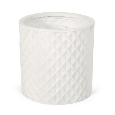 Planter - 15.44" Magnesium Oxide Antique White Color Natural Stone Look For Outdoor Beauty Dimension Lightweight Concrete Enhances Appeal