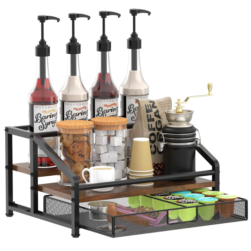 Organisateur de sirop de café à 3 niveaux pour comptoir, avec panier de rangement pour 35 000 tasses, support à sirop de café, accessoire de bar à café, sirop - vin