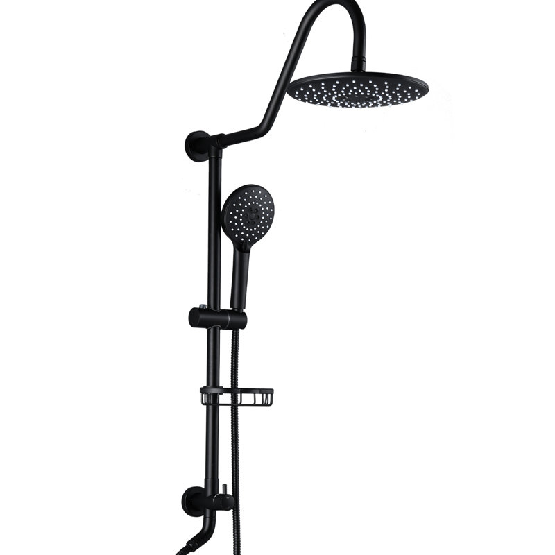 Matte Black Shower With 10" Rain Head And Handheld Showerhead Rainfall & System Slide