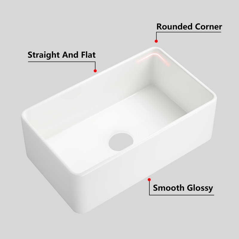 Farmhouse Single Basin Kitchen Sink, 10" H x 30" L x 18", White