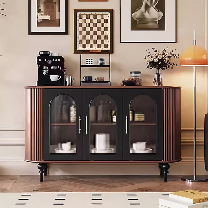 Buffet en bois de noyer brun, H 35,04 po x L 60,63 po x l 15,35 po