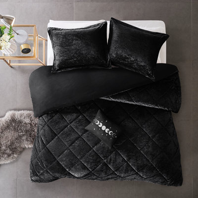 Ensemble de literie en velours simple / simple TG - housse de couette, taies décoratives, housse de coussin noir pour, 100%, attaches de coin intérieures