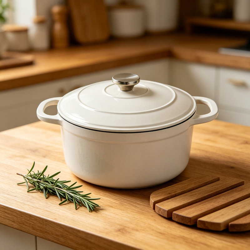 Pot en fonte émaillé blanc doux - grande capacité de 5,5 pintes - un ajout étonnant et élégant à votre cuisine