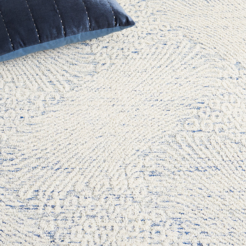 Deloras Hand Tufted Wool Cotton with Latex Abstract Rug in Blue/Ivory, Rectangle 4' x 6'
