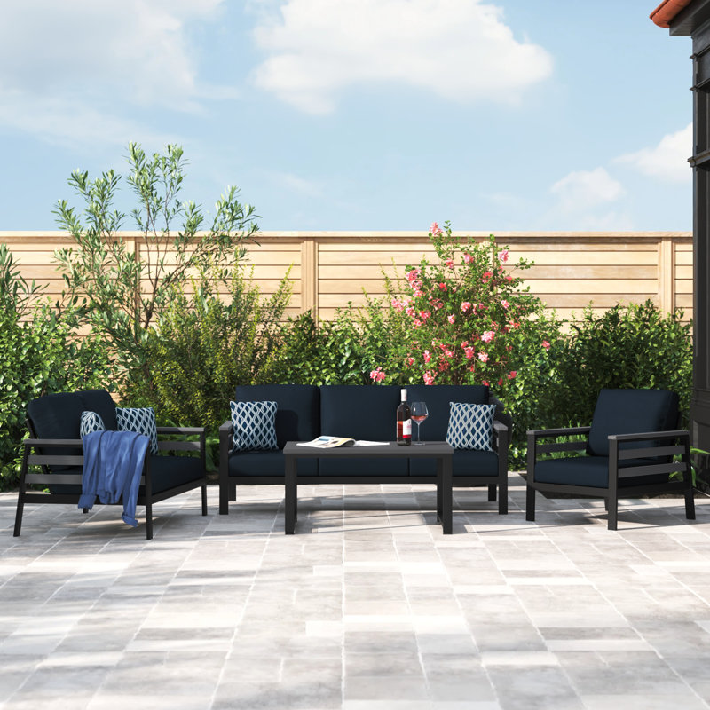 Townsend 6 - Person Patio Conversation Set with Cushions, Canvas Navy