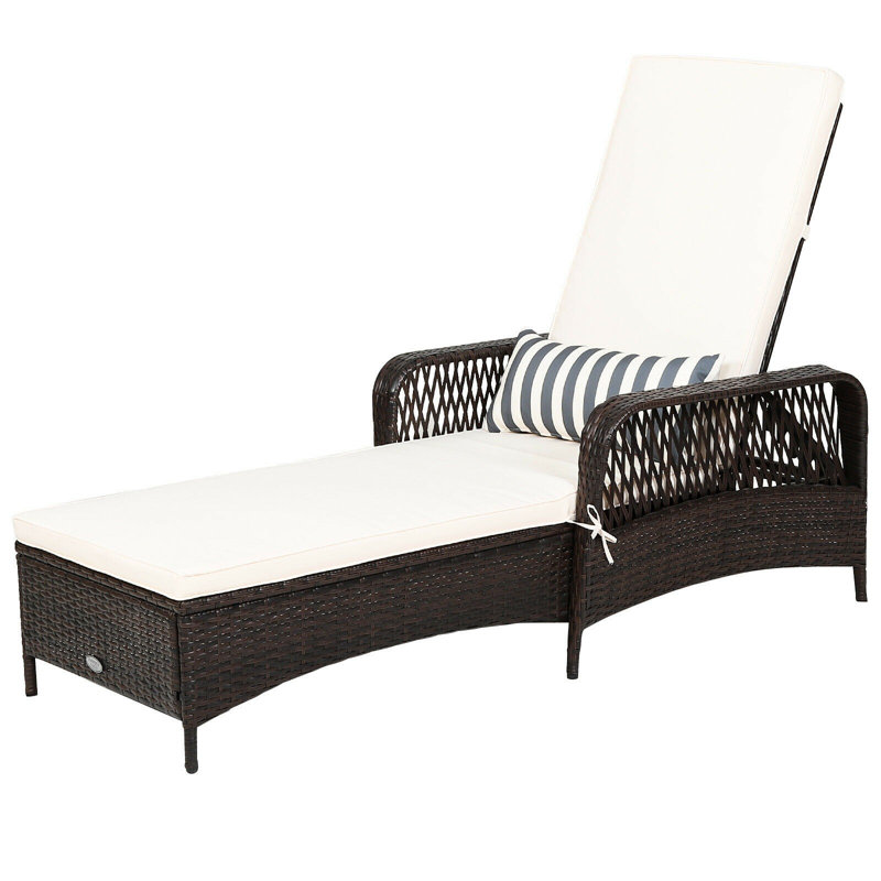 Outdoor Metal Chaise Lounge , Cushion Included, White, Brown