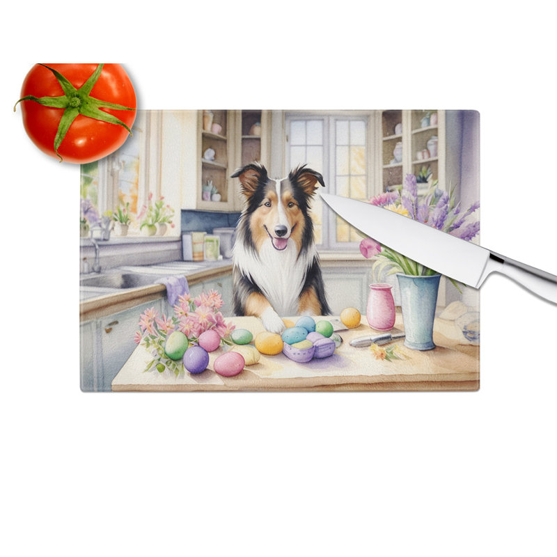 Decorating Easter Collie Glass Cutting Board