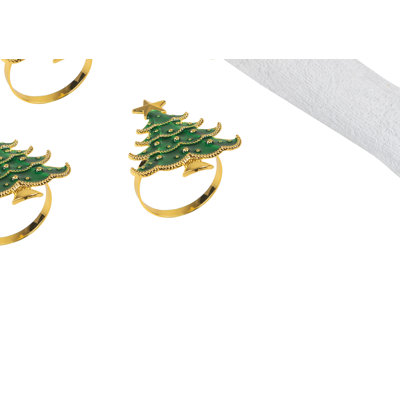 Green Christmas Tree Decorative Napkin Ring, Set of 4
