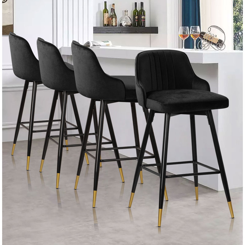 Tabouret de bar et de comptoir pivotant rembourré de 26 po / 29 po avec structure en métal solide et dossier en velours