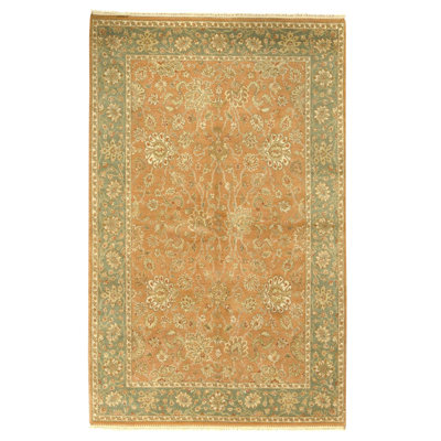 Hand Knotted Wool Oriental Area Rug in Peach And Green