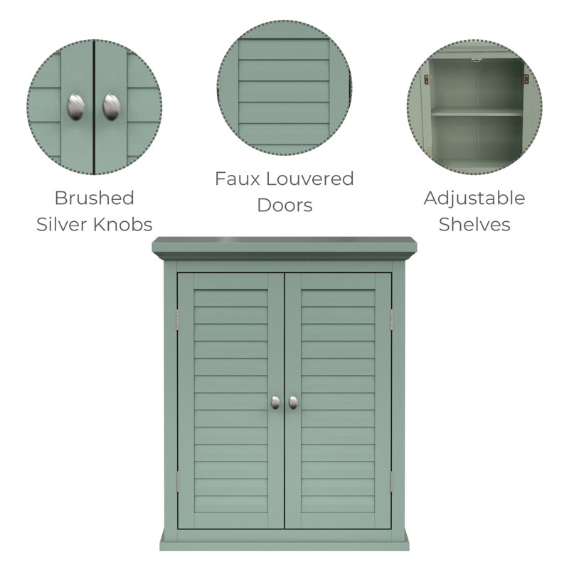 Glancy Two Shutter Doors Removable Wooden Corner Wall Cabinet, Sage Green