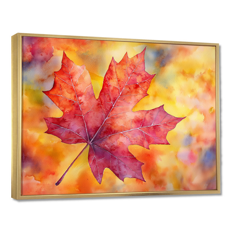 Automne, feuille d'érable I - feuilles, art mural, H 30 po x l 40 po, Or, Floater Framed