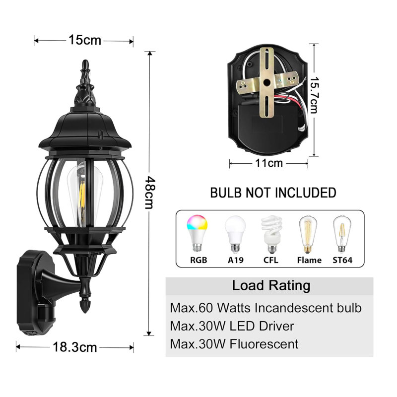 Matte Black 48cm H Outdoor Sconce