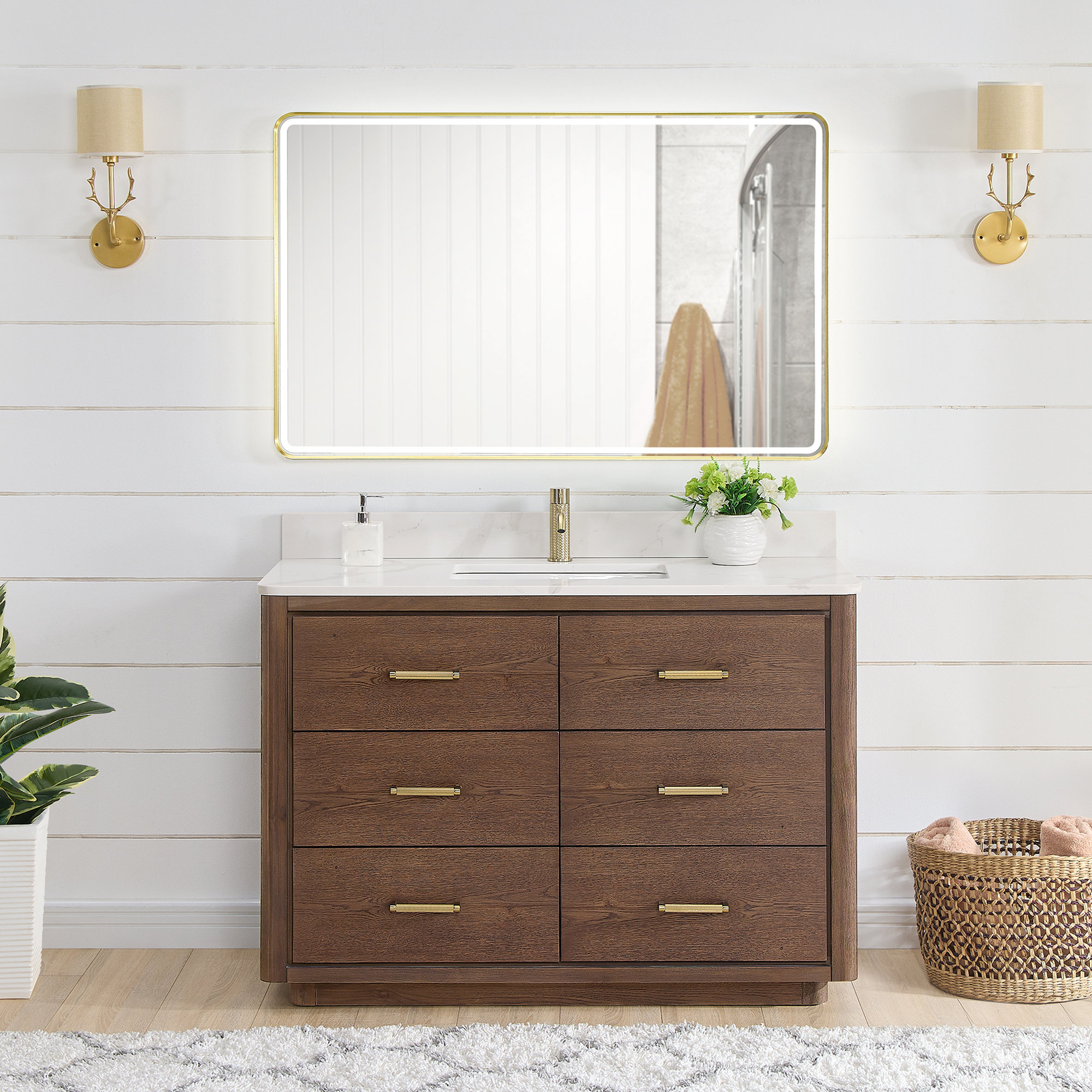 Porto 48'' Single Bathroom Vanity, Dark Brown, Gold 