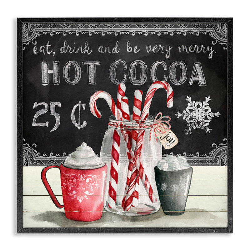 «Cocoa & Candy Canes On Wood» par Carol Robinson, reproduction, Cadre noir, H 24 po x l 24 po x P 1,5 po