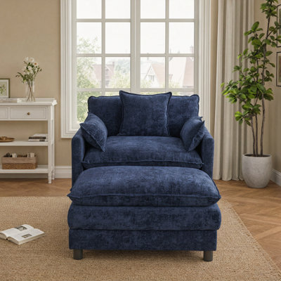 Chaise d'appoint rembourrée en chenille de 39,4 po avec repose-pieds club de lecture moderne pour la chambre à coucher