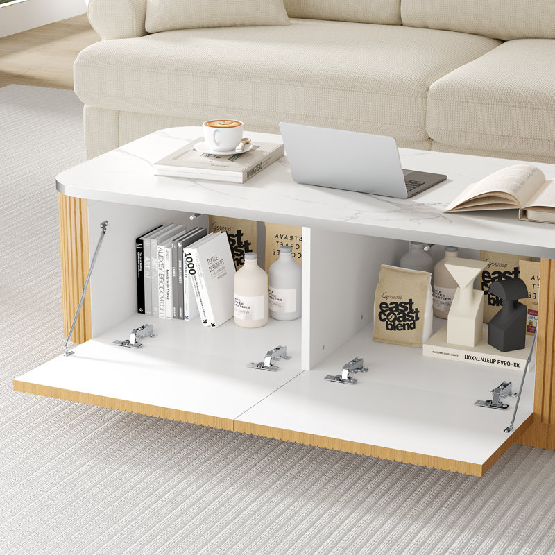 Pedestal Coffee Table with Storage, Oak