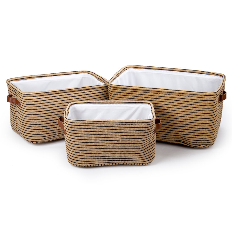 Ensemble de 3 paniers en tissu, Rayures noires