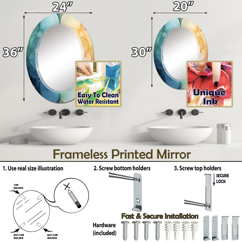 Reinart - Miroir mural moderne ovale, 30 po x 20 po