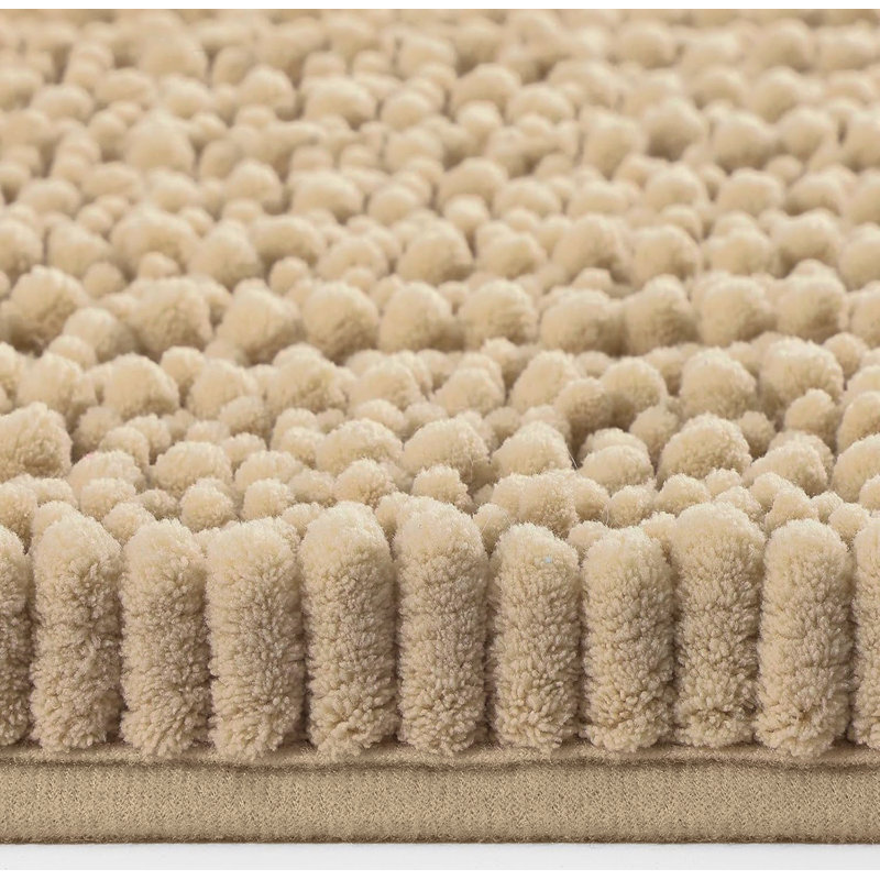 2 Piece Set Mustard Soft Cozy Plush Chenille Bath Mat Bathroom Rug, Beige