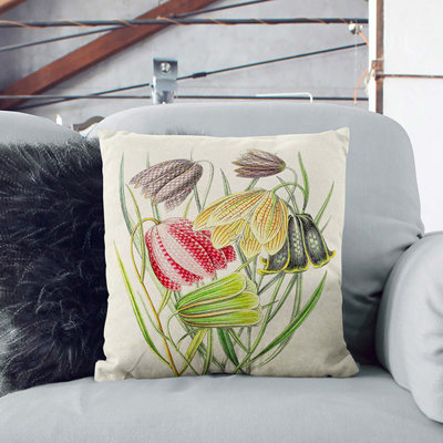 Illustration of Fritillaria Lily Flowers Cushion with Filling