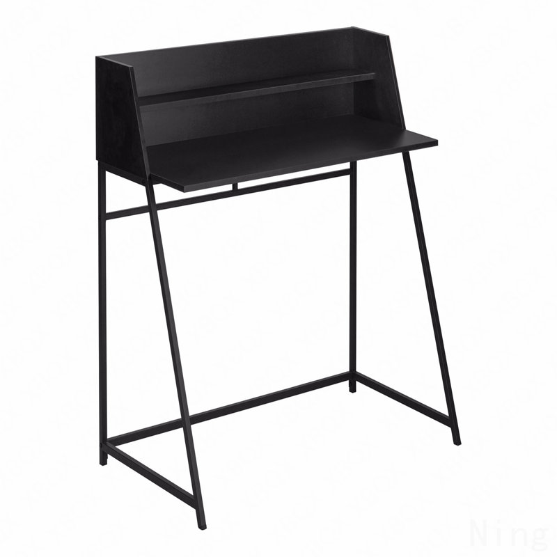 Bureau d'ordinateur, bureau personnel, ordinateur portable, tablettes de rangement, L 48 po, travail, stratifié noir, métal noir, contemporain, moderne