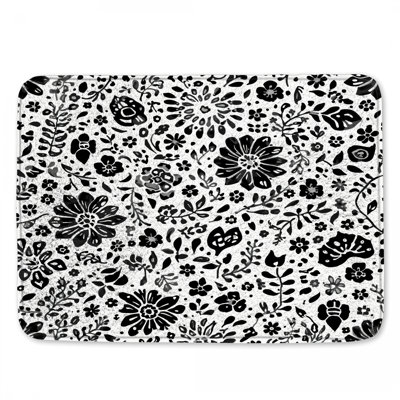 Tapis de bain noir à imprimé floral noir