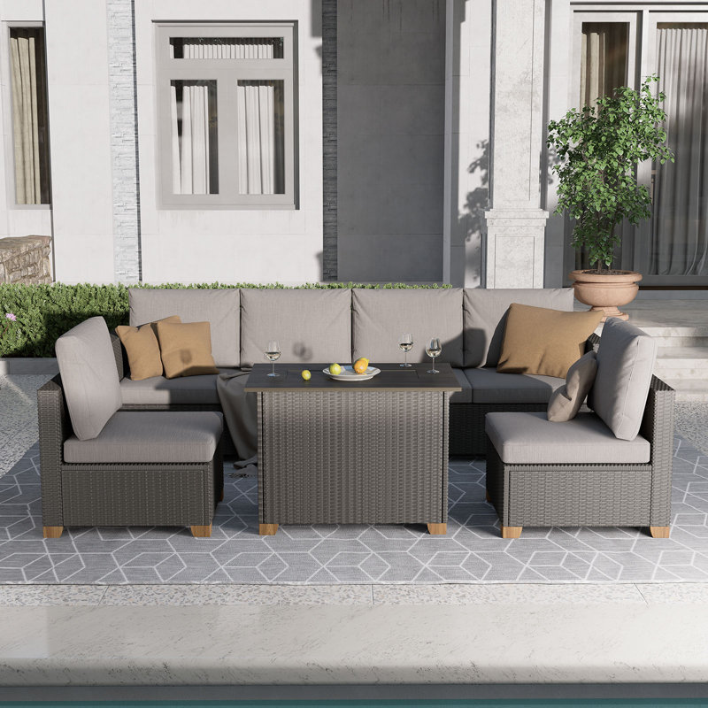 Wicker 6 - Person Modular Patio Conversation Set with Cushions