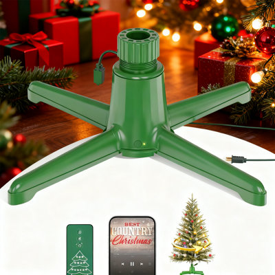 Musical Rotating Christmas Tree Stand With Bluetooth Speaker & Remote, UL Certified For Up To 9Ft 120Lb Artificial Trees, 360° Spinning Base With Anti-Winding Design