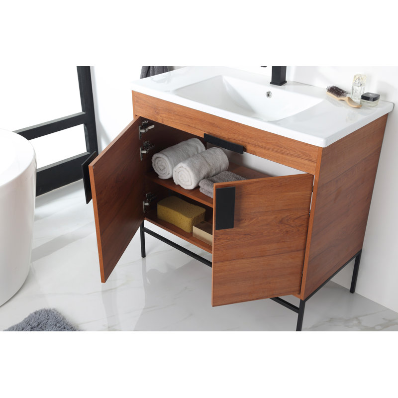 Ensemble de meuble-lavabo simple 36 po Maisie, Noir mat, Noyer épicé