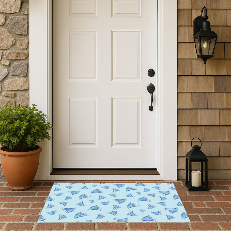 Summer Sailboats Outdoor Doormat, 34'' W x 21'' L, Cloud Blue