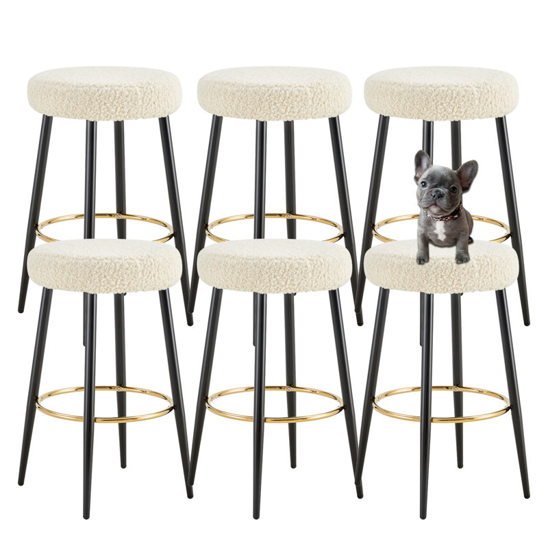 Tabourets de bar rembourrés dorés (ensemble de 6), Blanc / Blanc