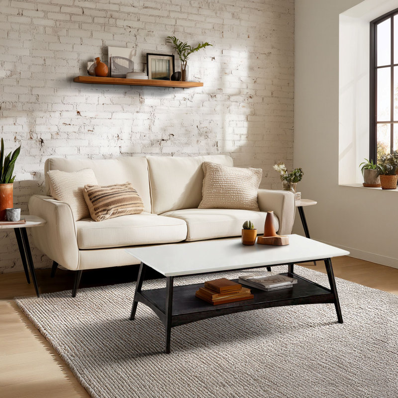 Parker Mid-century Coffee Table with Storage Shelf, Black