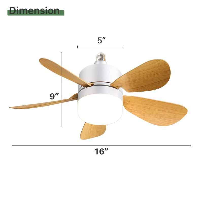 Ventilateurs de plafond à douille 16 pouces avec lumière DEL à intensité variable 2 en 1 petit ventilateur de plafond à vis