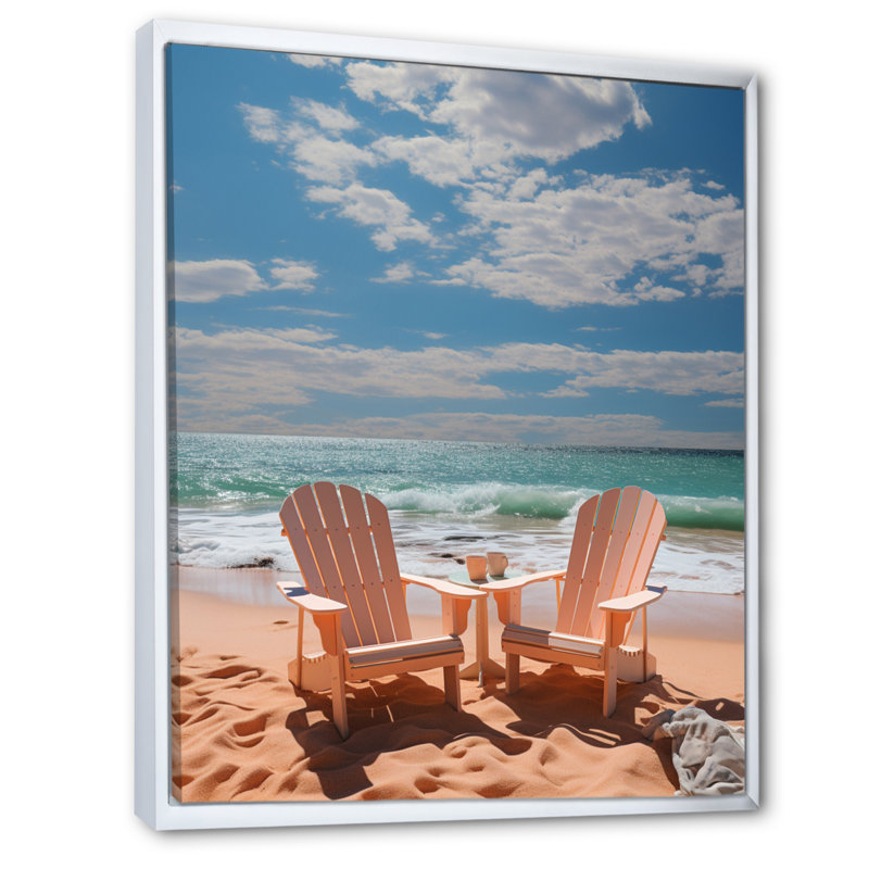 " Beach Chairs Dream II ", 20" H x 12" W x 1" D, White Floater Framed