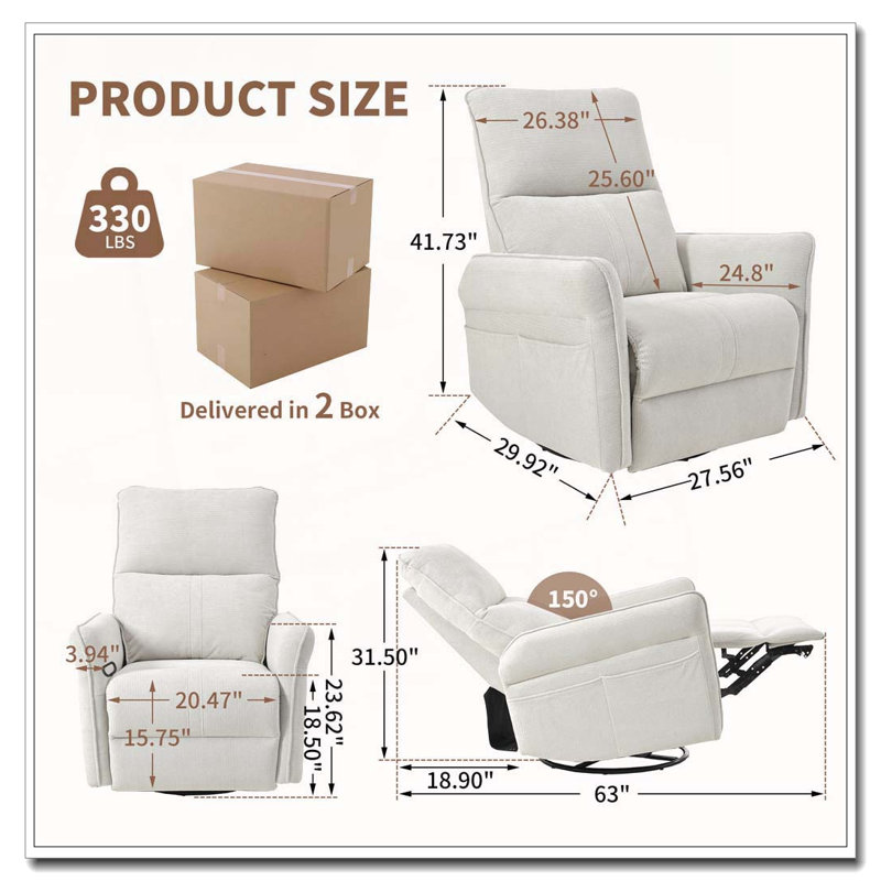 Fauteuil inclinable électrique à bascule, Gris, 360°, Tissu